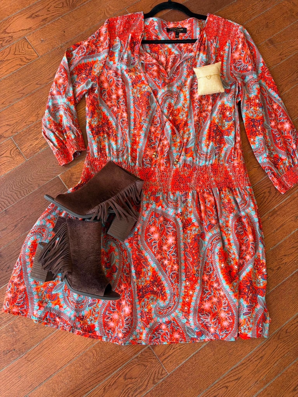 Juicy Couture Orange and Turquoise Paisley Long Sleeve Dress - Picture 3 of 3